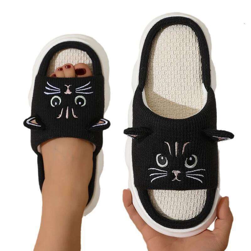Kidmi Womens Breathable and Moisture-wicking Linen New Summer Home Non-slip Cotton Slippers Fitted All Seasons