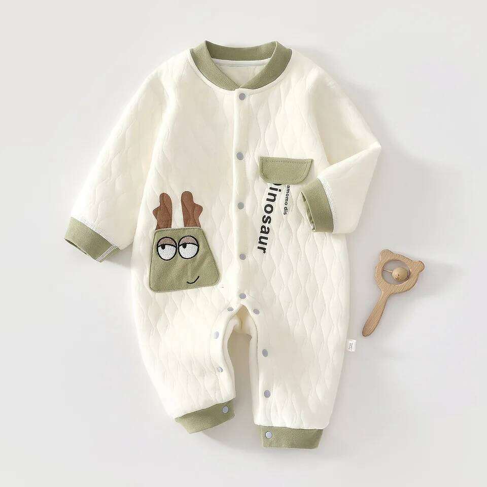 Baby Jumpsuit, Autumn Thick Cotton Jacket, Three-layer Warm Newborns 0-18 Months Crawling Clothes for Young Children Z260304