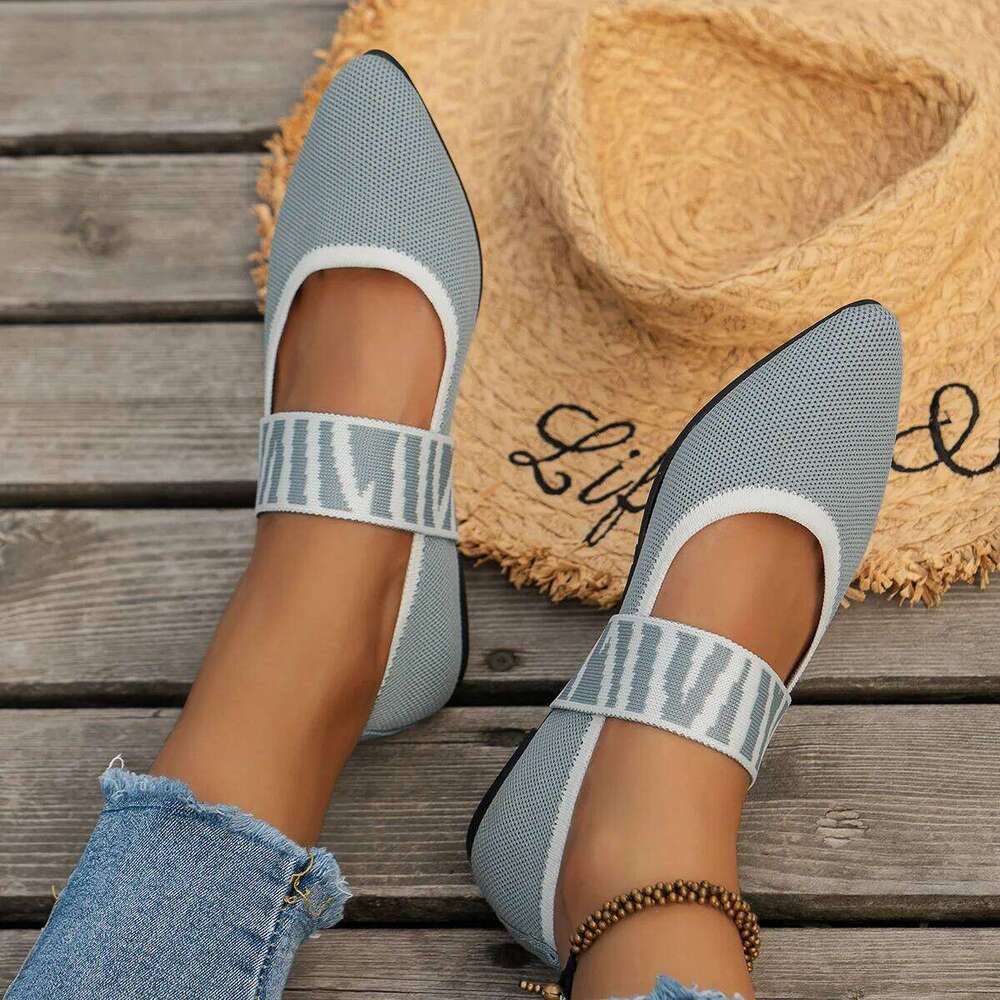 Knitted Color-block Women's Flat Dressy Ballet Flats Casual striped straps Pointed Toe Loafers Female Daily Shoes Big Size