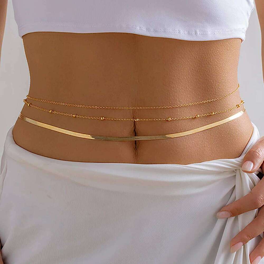 Salircon Minimalist multi-layer metal flat snake belly Waist chain Punk Metal Ball Sexy Bikini Summer Body Jewelry Gift S260304