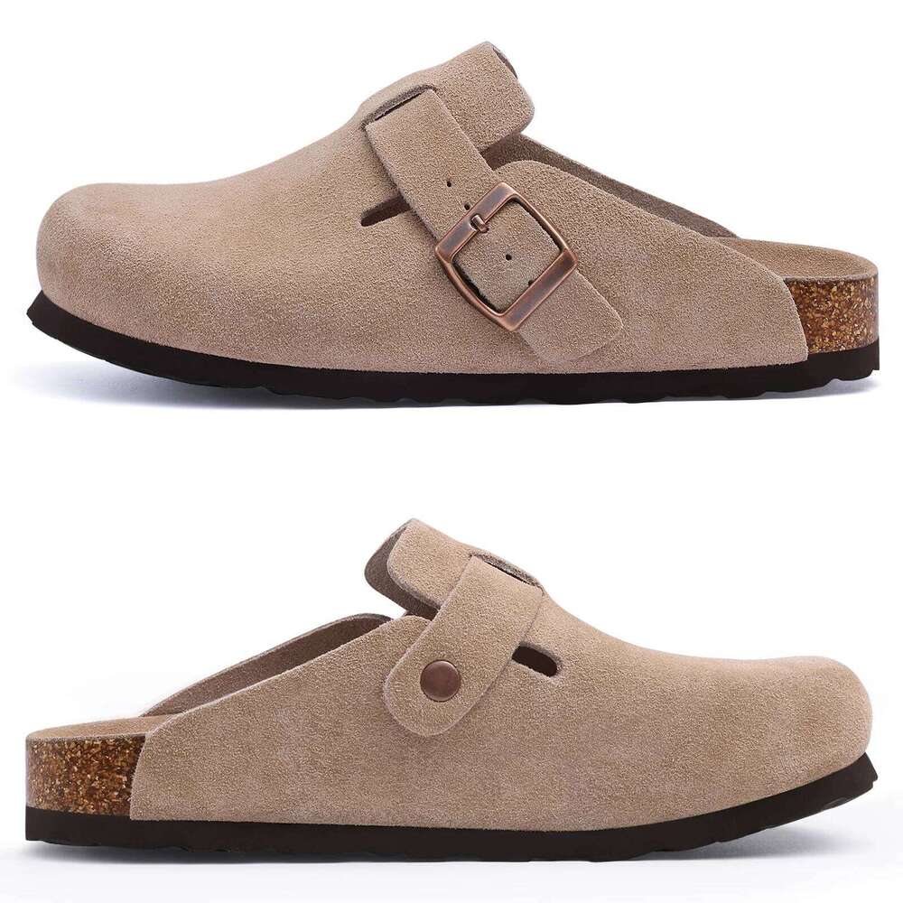 Kidmi Women's Genuine Suede Soft Footbed Leather Potato Shoes Comfort Slip On Clogs with Arch Support Fashion Home Slipper