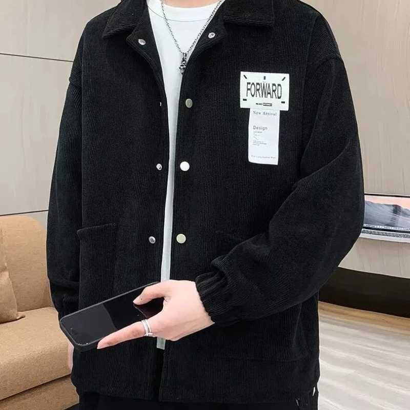 Spring and Autumn Mens 2024 Spliced Turn-down Collar Button Pocket Fashion Solid Loose Versatile Casual Long Sleeve Jackets M260305