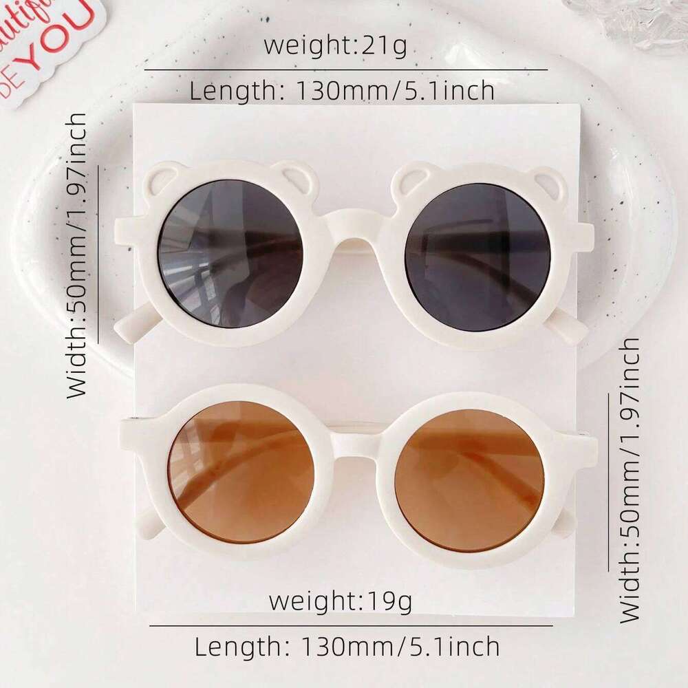 2Pcs Cute Round Bear Kids Fashion Glasses Protection Eyewear,Card Only Show,Don't Shipping Z260304