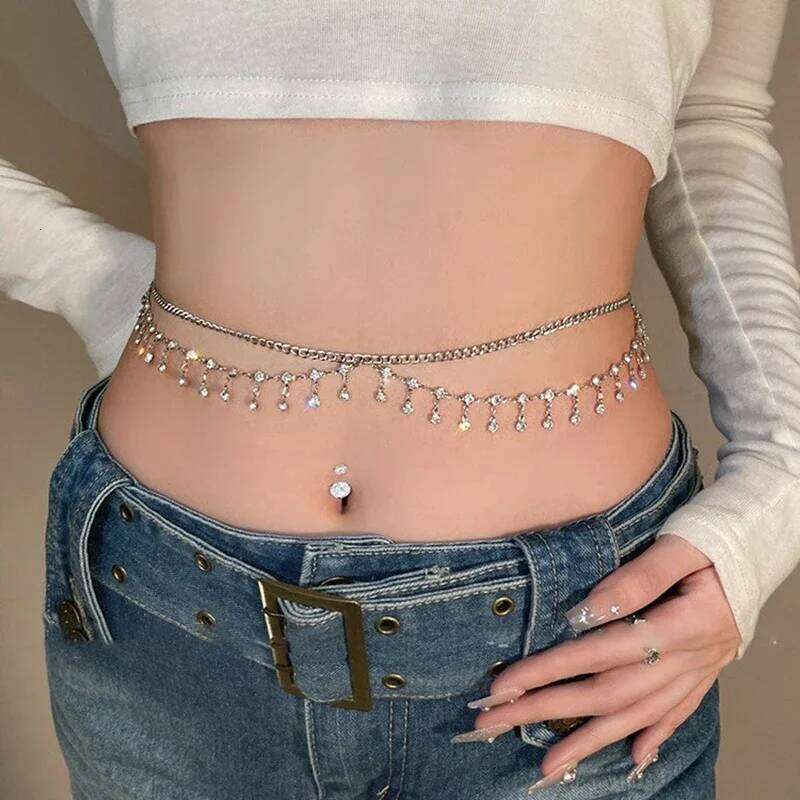 Luxury Sexy Rhinestone Star Tassel Pendant Waist Belly Belt Chain for Women Bikini Rave Beach Body Jewelry Gift Y2K Accessories S260304