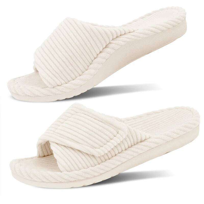 Kidmi Women's Home Adjustable Arch Support Indoor Corduroy Velcro Cotton Slippers Soft Comfortable Woman Shoes