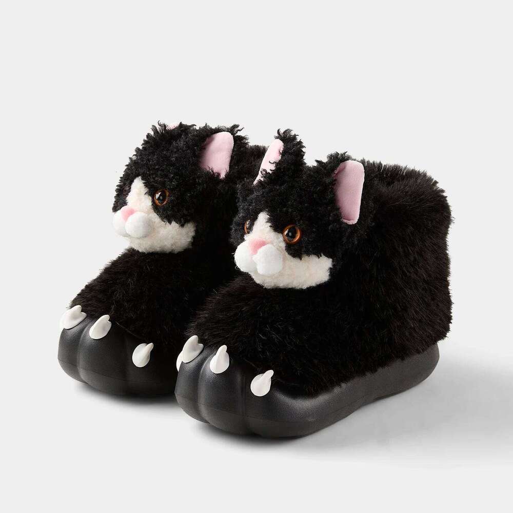 Cute Cat Paw House Shoes For Women Indoor Fluffy Slippers Thick Sole Soft Plush Anti-slip Girls Furry Cartoon Warm Snow Boots