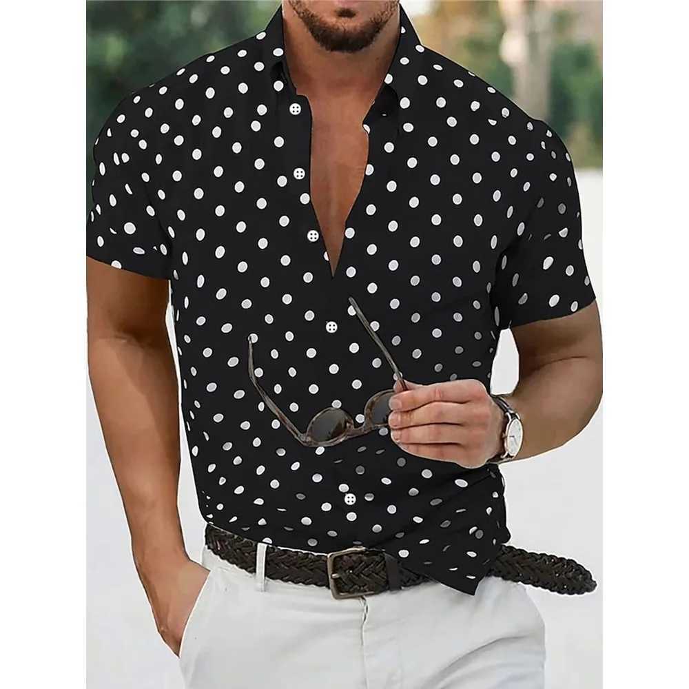Polka Dot Pattern Mens Short Sleeve Design Digital Printed Shirt Comfortable Summer Hawaiian Beach Outdoor Casual Men Clothes M260305