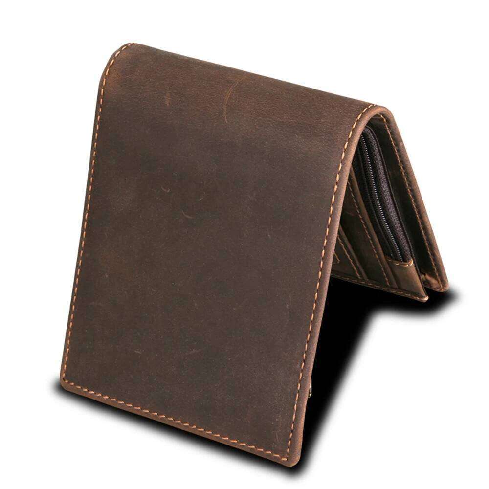 RFID Blocking Men's Oil Wax Skin Man Vintage Cow Genuine Leather Wallet Male Handmade Billfold Coin Purse Short Wallets C260304