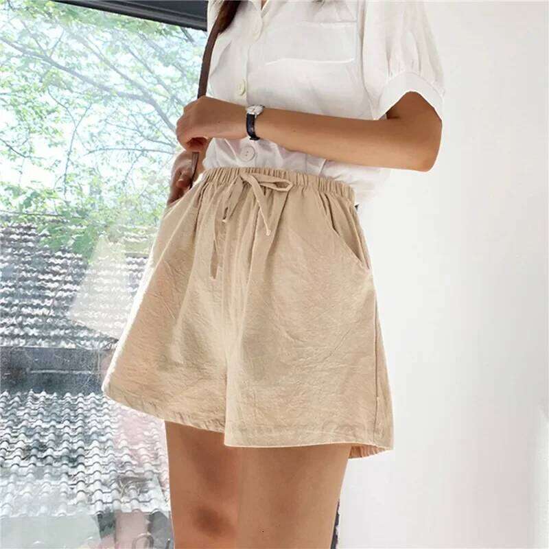 Cotton Linen Women's Sport Summer Solid High Waist Black Shorts Women Fashion Plus Size Casual Basic Short Pants XJ260305