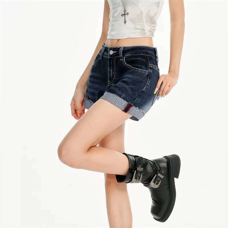 Summer New Fashion Flip The Edge Design High-waist Denim Shorts.Women's Korean Version Stretch Hip-lifting Casual Short Jeans XJ260305