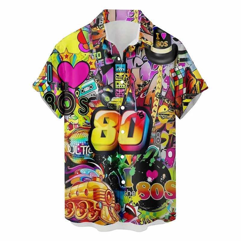 Retro 80s 90s Hawaiian Shirts Men Clothing 3D Printed Short Sleeves Tops Cool Outdoor Lapel Blouse Y2k Summer Button Shirt M260305
