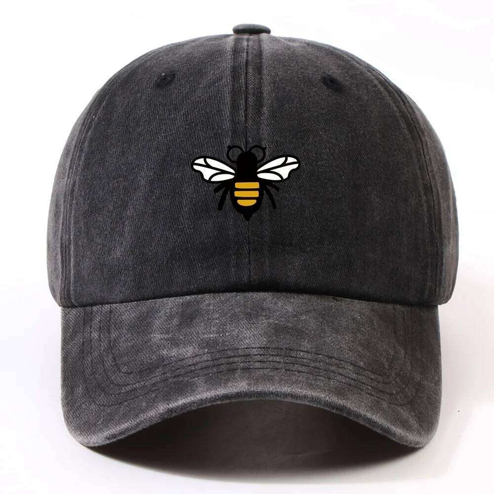 Fashionable bee patterned baseball cap for both men women, casual street style retro duckbill cap, outdoor travel and hiking Y260304