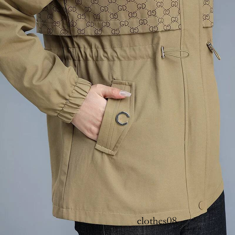Faionable Spring Autumn Women's Jaet Middle-Aged Mom Ele Lady Upper Body Loose Fit Polyester Zipper Hooded Coat