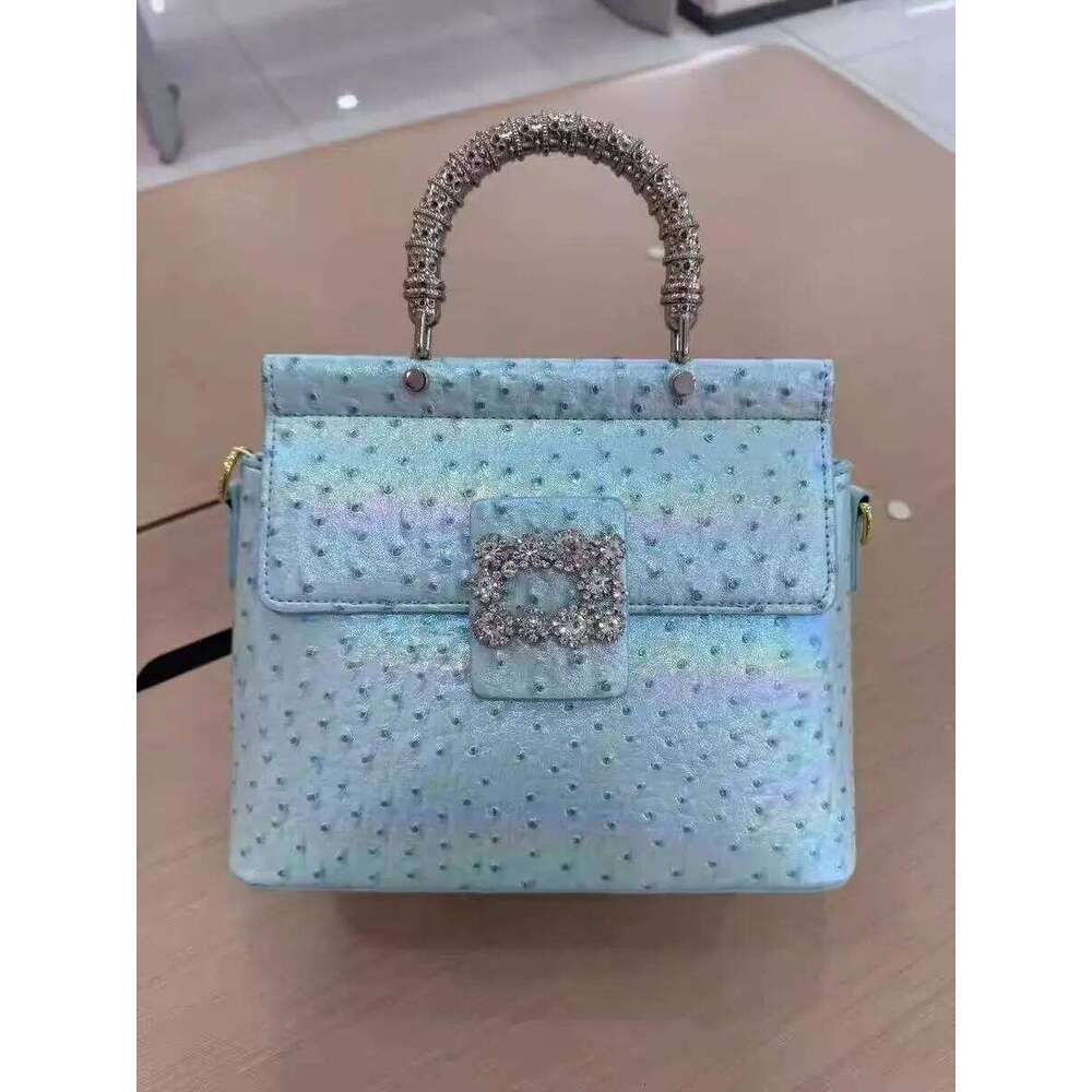 Luxury Brand Diamond 2025 New Handbag Real Leather Shoulder Crossbody Bag Ostrich Pattern For Women