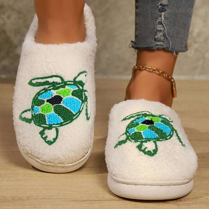 Kidmi Women's New Autumn and Winter Cartoon Turtle Floor Cotton for Home Non-slip Warm Plush Slippers