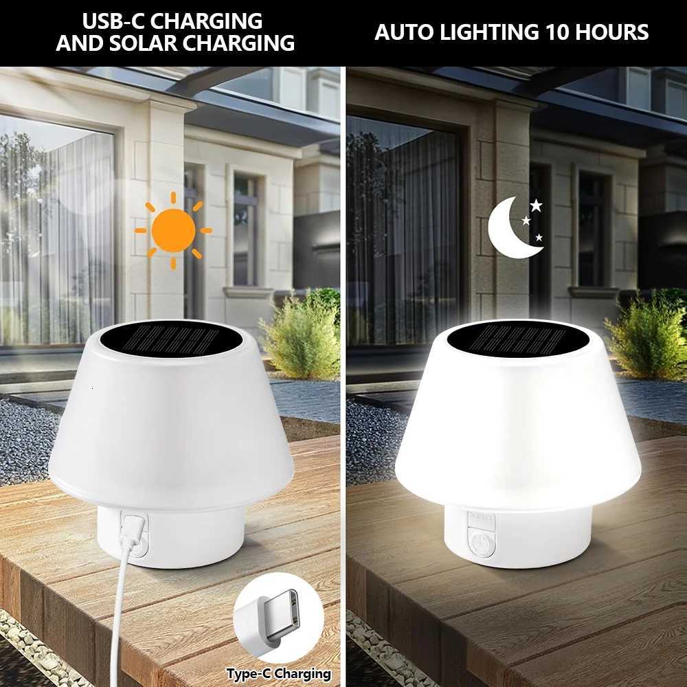 Solar Table Lamp Outdoor Indoor Portable Camping Solar Mushroom Lamp 4 Modes Waterproof Patio Garden Bedroom Yard Restaurant Bar H260305