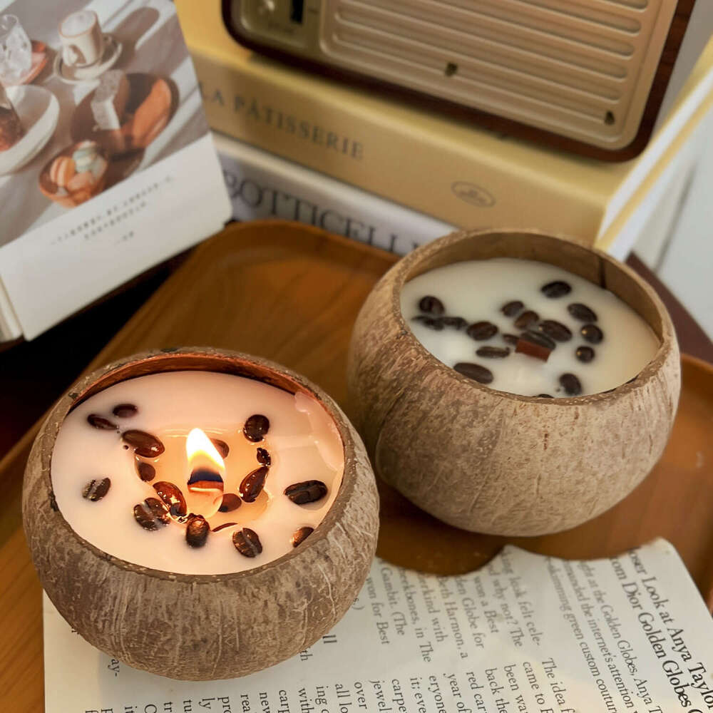 Natural Coconut Shell Coffee Bean Bedroom Aromatherapy Candle Girls Birthday Gift Box W260305