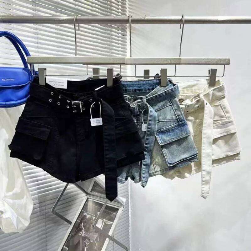 Design Splicing Retro Tooling Denim Women 2026 New High Waist Spice Girl Loose Jean Shorts with Pockets XJ260305