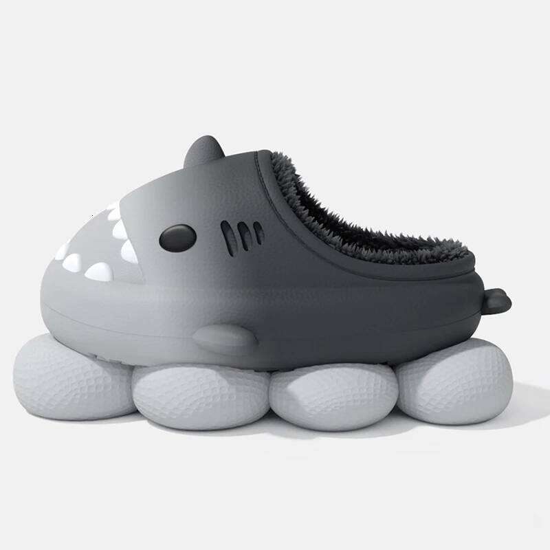 KIDMI Gradient Shark Furry For Men Women Plush Lining Bag Heel Slides EVA Linght Warm Indoor Cotton Slippers