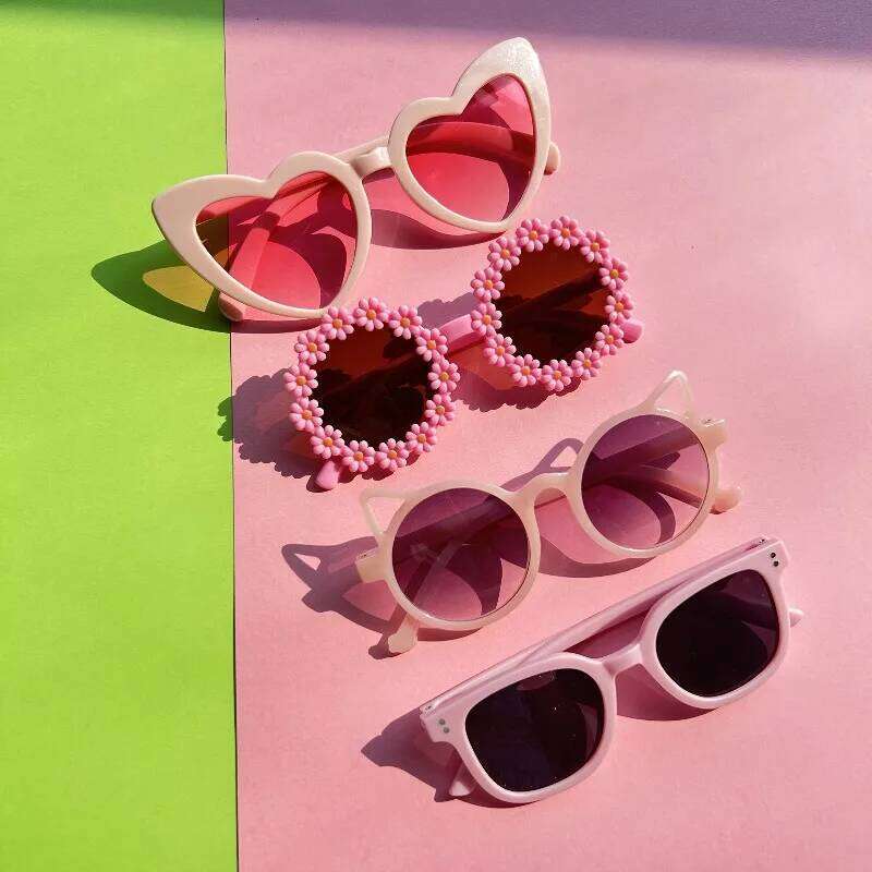 4PCS Cute Round Frame Cat-ear Shaped Fashion Trend Colorful Girls Boys Sunglasses Outdoor Sun Protection Z260304