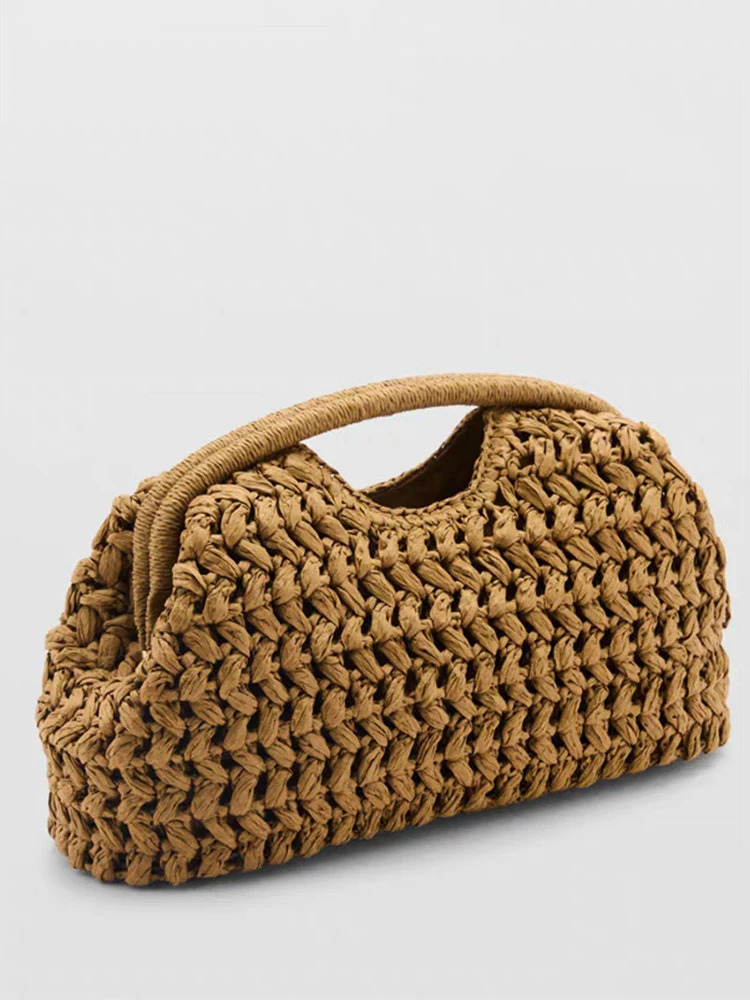 Natural Fiber Snap Clutch BagSpanish Seaside Womens Straw Woven HandbagSummer Beach Travel Vacation Evening Elegant Purse 260303