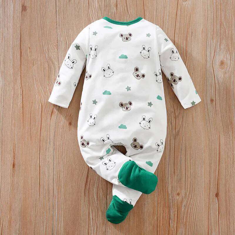 Newborn Clothing Cute Koala Rabbit Full Print Comfortable Spring Autumn Boys And Girls LongSleeves WrappedFoot Baby Bodysuit Z260304