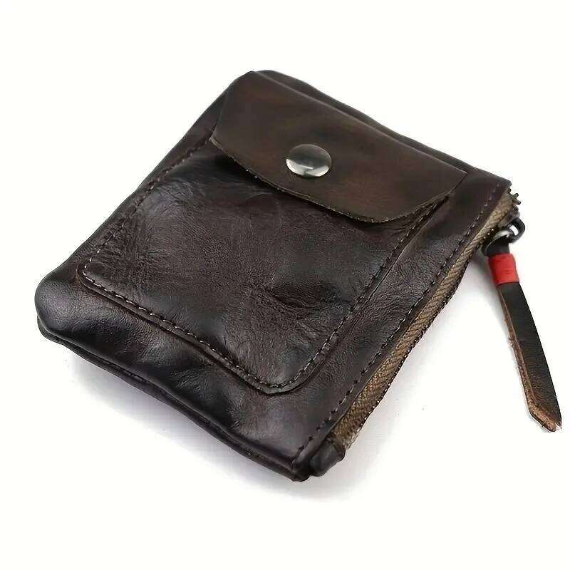 Cowhide Genuine Leather Men's Minimalist Wallet Credit Card Holder Earbuds Pouch C260304