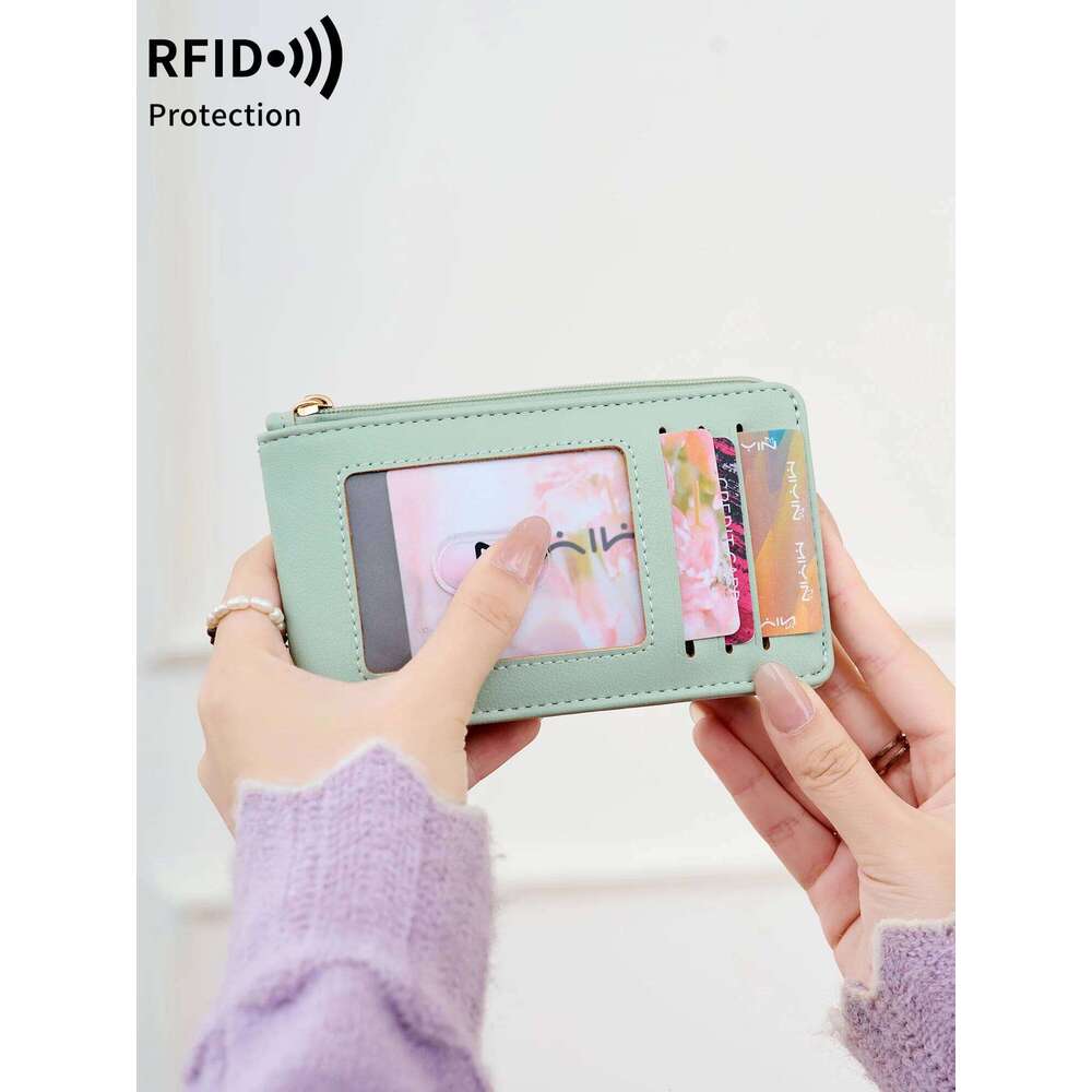 Stylish vertical folding card ultrathin womenswallet bifold multi-card holder zippered coin purse clutch bag with keyring C260304