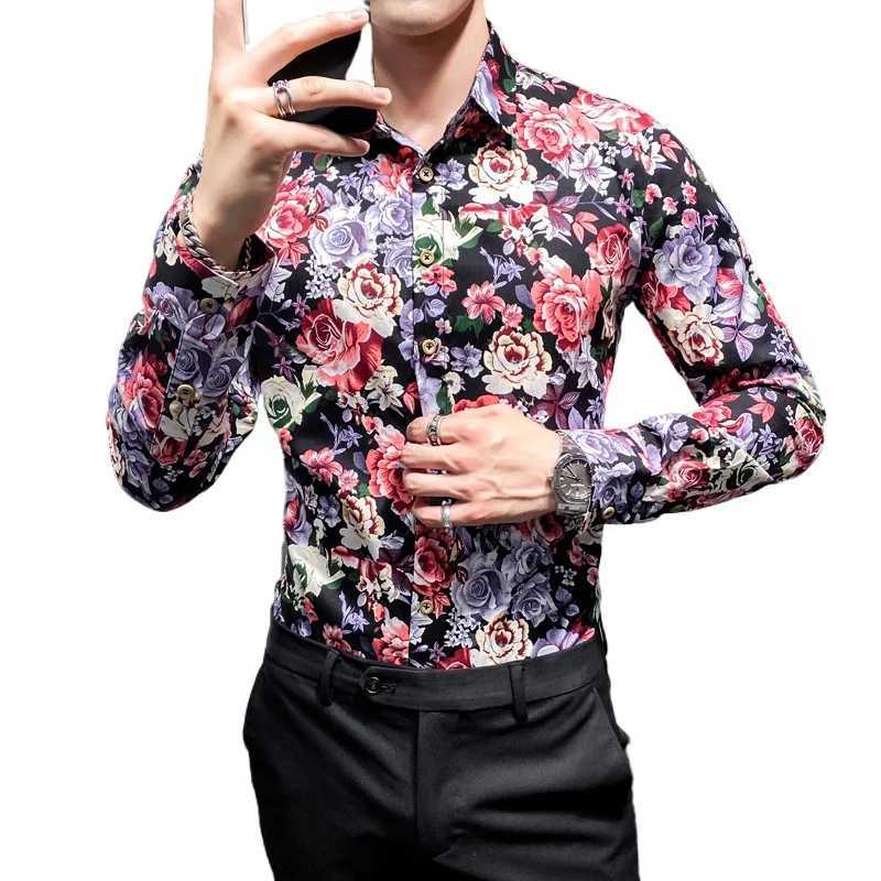 2026 New Mens Lapel Printed Shirt Single Breasted Long Sleeved Slim Cotton Shirts Hawaiian Beach Top Camisa Asian Sizes 5XL M260305