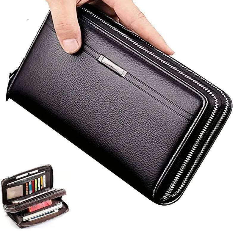 Men's wallet long money foreskin leather large business handbag mobile phone card holder men's gift father son husband b C260304