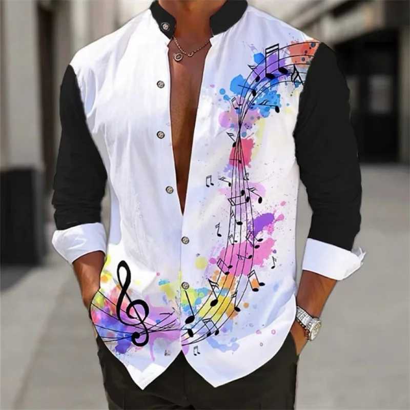 Mens shirt long-sleeved fashion cardigan music notes shirt Hawaiian 3D printed shirt XS-6XL super large size shirt comfortable M260305
