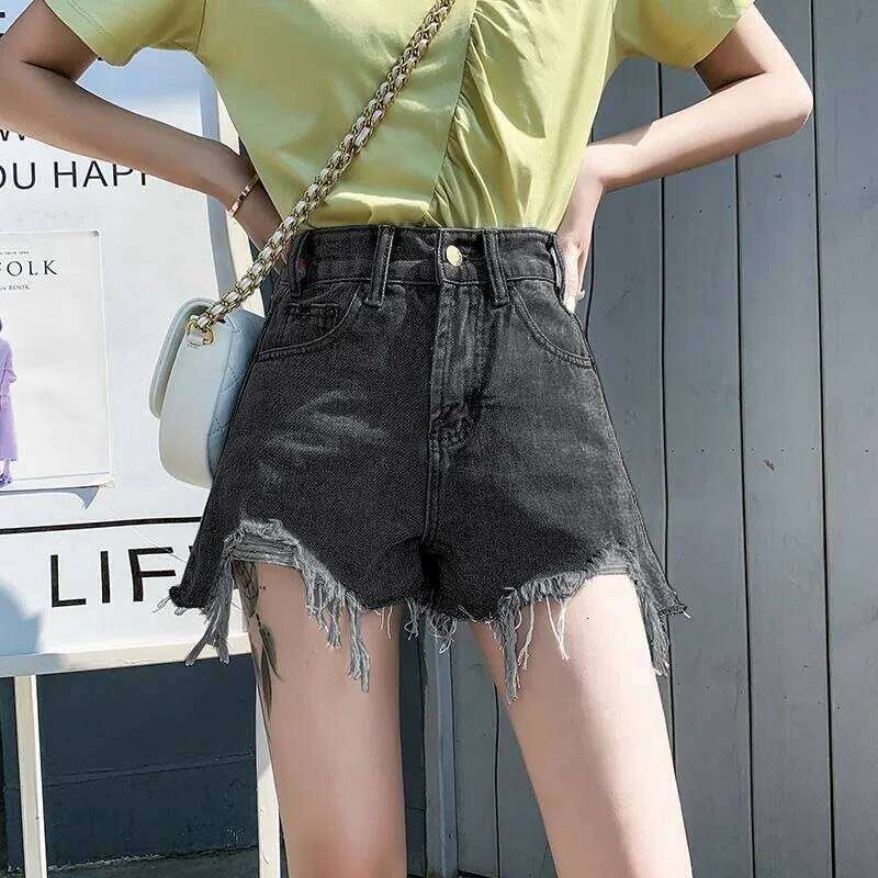Ins new perforated denim shorts women in summer Korean version high waist slim and versatile for wearing outside internet fa XJ260305