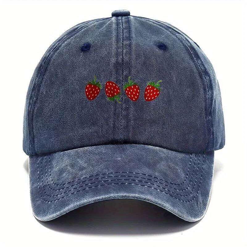 Strawberry printed baseball with adjustable sunshade, fashionable duckbill cap for both men and women, soft top design Y260304