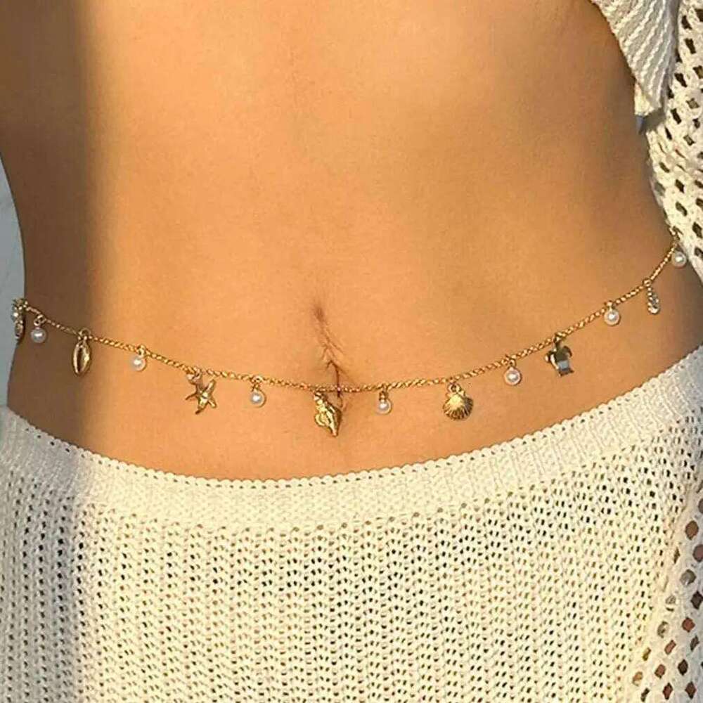 Minimalist Starfish Shell Conch Pendant Waist for Women Charm Sexy Beach Bikini Imitation Pearl Belly Chain Jewelry S260304