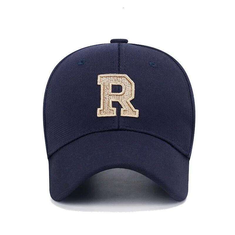 Brand New High Quality R Letter Gold Thread 3D Embroidery Adjustable Elastic Pineapple Cloth Baseball Cap Trucker Hats Y260304