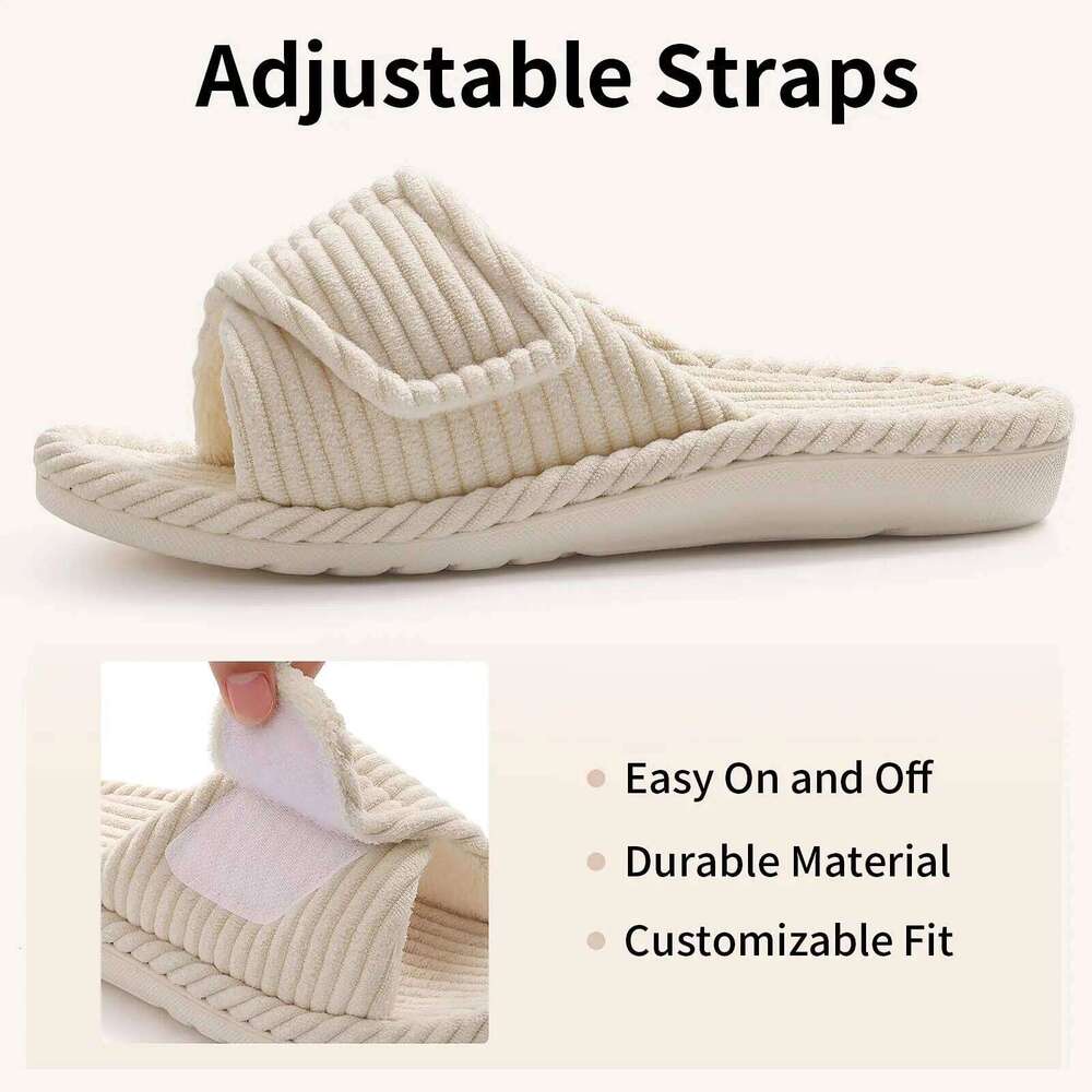 Kidmi Women's Home Adjustable Arch Support Indoor Corduroy Velcro Cotton Slippers Soft Comfortable Woman Shoes