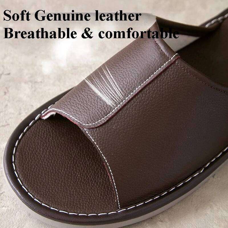 Big Size EU48 Indoor Slippers For Women Men Spring Summer House Shoes Soft Leather Anti-slip Open Toe Couples Home Floor Slides