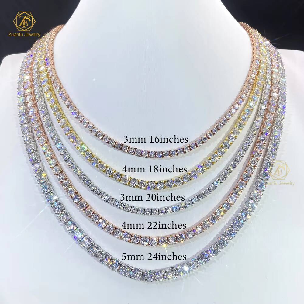 RTS 925 Sterling Silver Moissanite Necklace 2mm-5mm Hiphop Ice Chain with Diamond GRA VVS Tennis Link Unique Jewelry Design