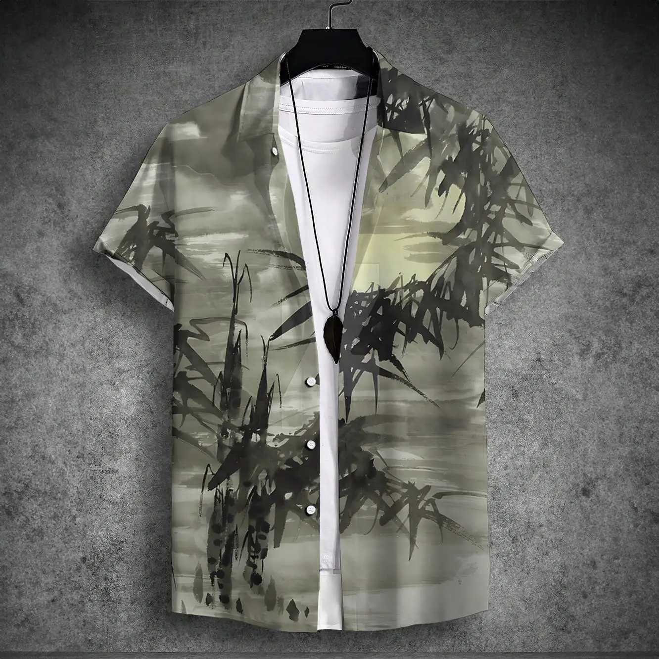 2024 new mens short-sleeved shirt Chinese style printed mens Hawaiian lapel top large size casual and comfortable mens shirt M260305