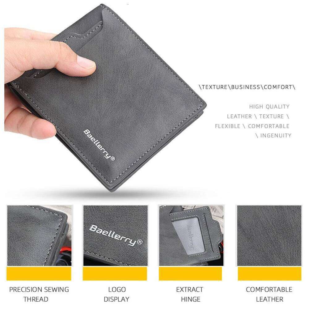 Men's Short Wallet PU Leather Multi - Card Slots Fashion Bifold Purse with Photo/Coin Pocket Slim Business Wallets C260304