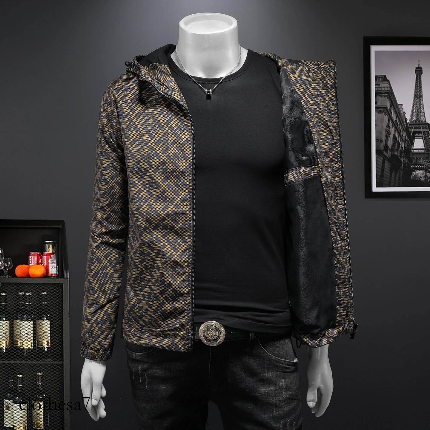 Men's Hooded Jackets Spring Autumn Fashion Casual Print Coats Outwear Top Windbreaker Streetwear