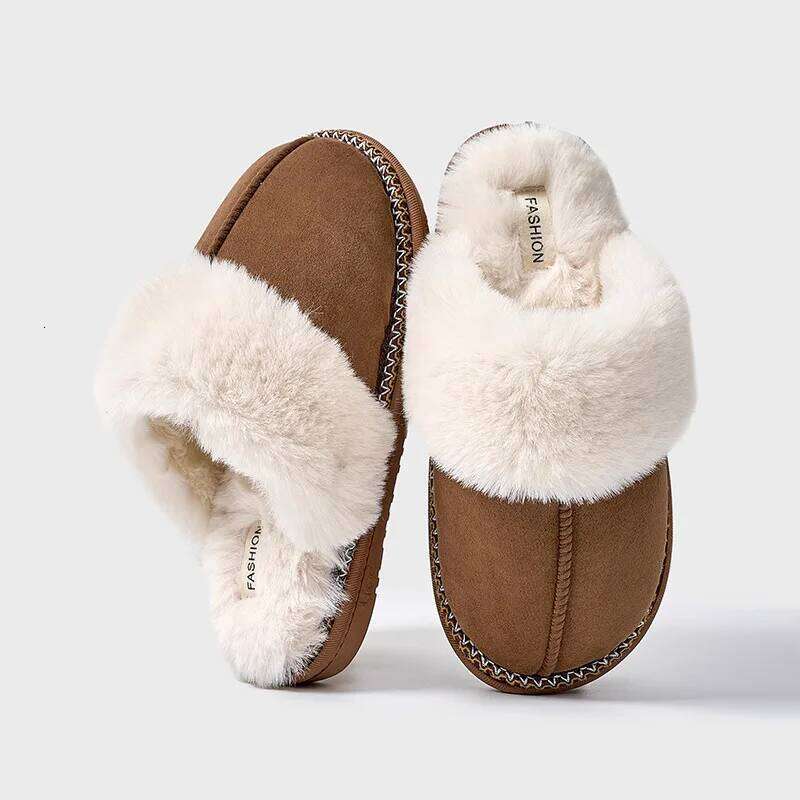 Kidmi Winter Suede Fuzzy Indoor Fluffy Antiskid House Warm Fur Cozy Women Cotton Slippers Short Plush Shoes