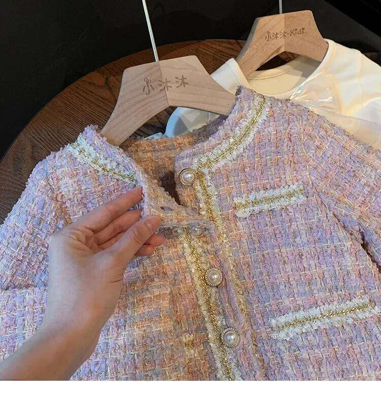 New Sweet Kids Girls Princess Clothes Sets Spring Autumn Children Fashion Coat +Dress Vintage Outfits Suit 2PCS Z260304