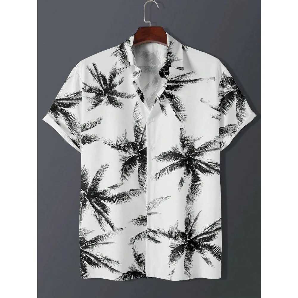 Hawaiian Shirt Man Print Casual Thin Beach Slim Fashion Shirt Black Social Vintage Funny Oversized Clothes a10 M260305
