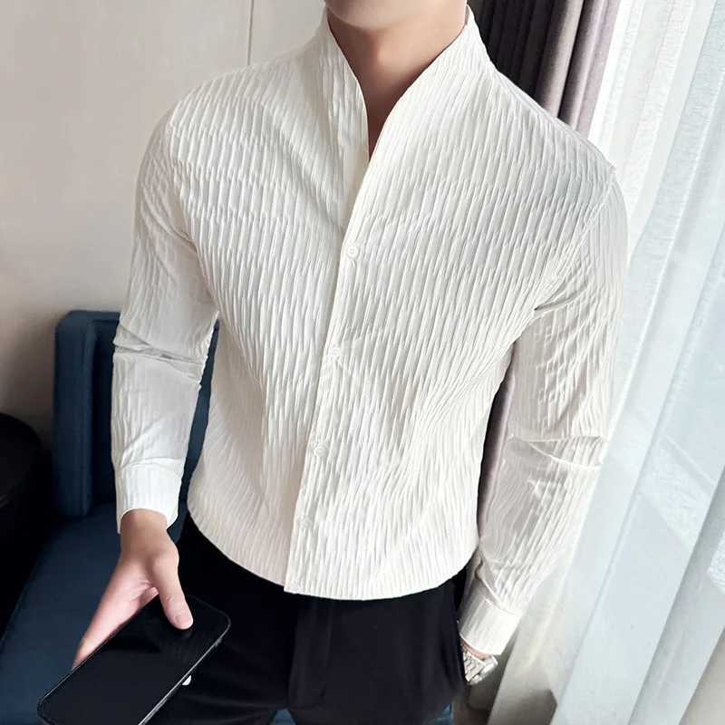 New Mens Social Shirt British Style Casual Business Formal Long Sleeved Shirt Luxurious and Slim Fit Dress Tops Shirt 4XL-M M260305
