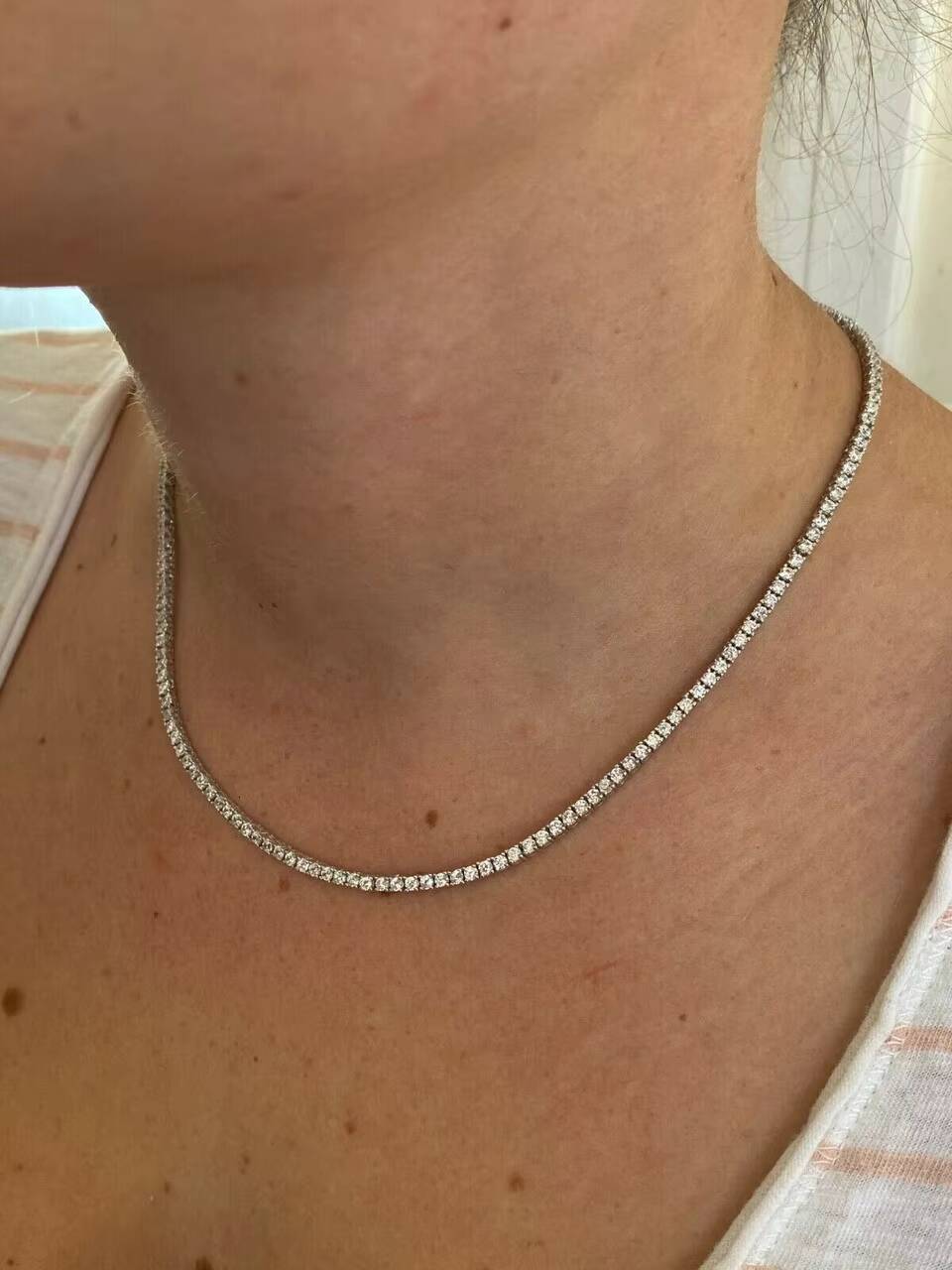 MaiYi Custom 2mm VVS Moissanite Tennis Necklace Passes Diamond Tester Solid 925 Sterling Tennis Chain Moissanite for Women Men