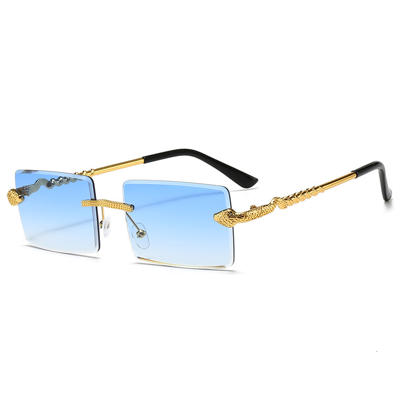 2026 New Designer Luxury Brand Frameless Cutting Fashion Women's Sunglasses European And American Style Golden Serpentine Men's Square Versa