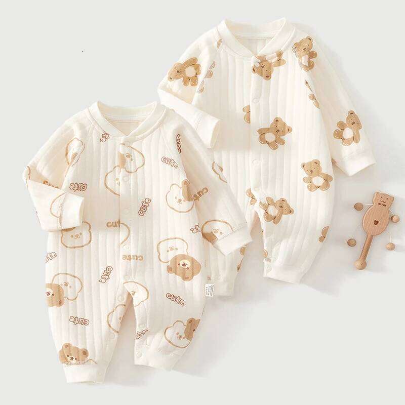 Thick Cotton Newborn Jumpsuit Cute Bear Romper Infant Crawling Clothes Winter Long Sleeved Bodysuit Boy Girl Kids Onesie Pajamas Z260304