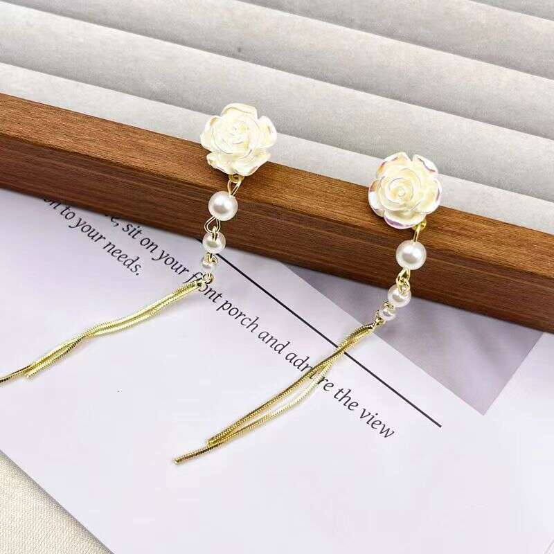 Womens Jewelry Earrings stud Fairy Gentle Forest Style Camellia Pearl Long Tassel Earrings French Vintage Exquisite Simple Ear Accessories for Women