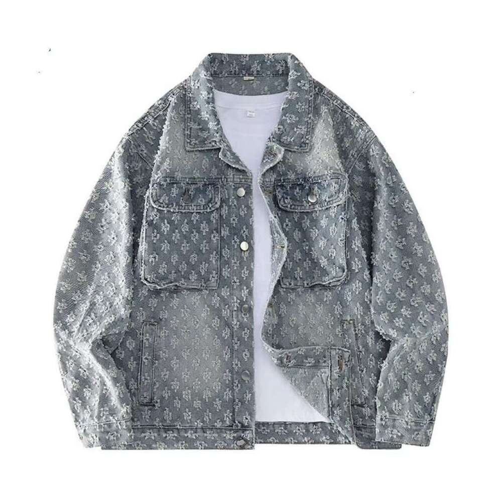 European Style Hot-Selling High Street Fashion Retro Distressed Washed Jacquard Denim Trendy Shirt Coat Spring Autumn Jacket